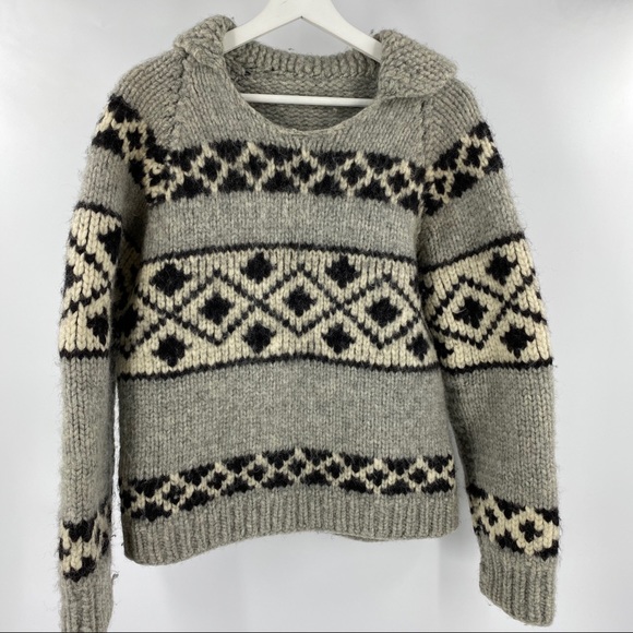 SOLD Vintage tribal print hand knit wool sweater - Picture 1 of 4
